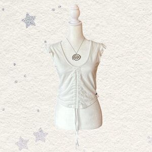 White Roxy ruched flutter top XS